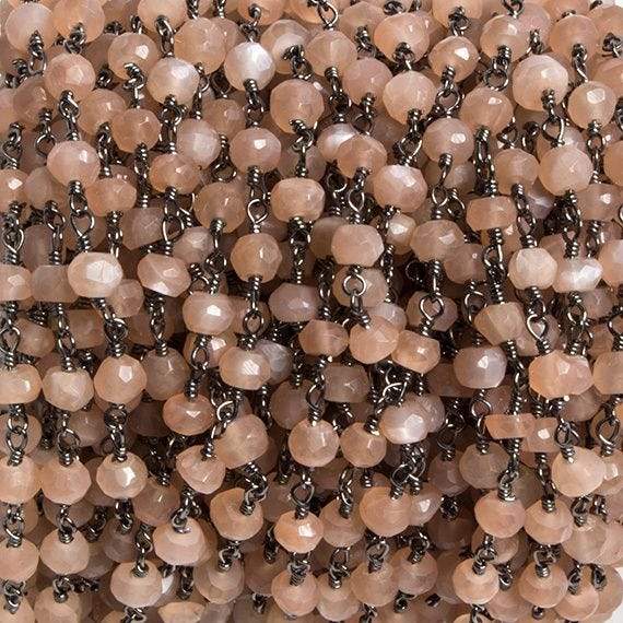 4mm Peach Moonstone faceted rondelle Black Gold Chain by the foot 34 pieces