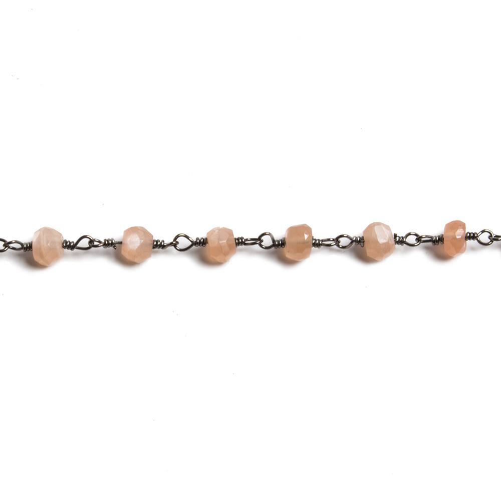 4mm Peach Moonstone faceted rondelle Black Gold Chain by the foot 34 pieces