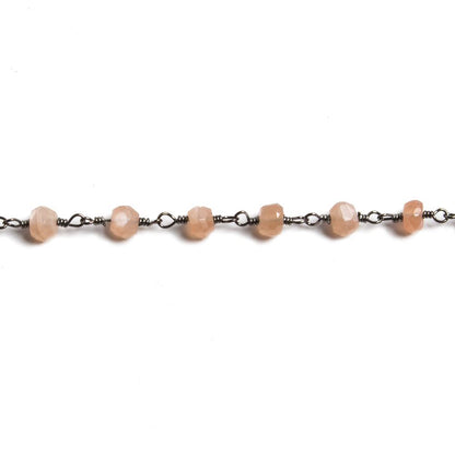 4mm Peach Moonstone faceted rondelle Black Gold Chain by the foot 34 pieces