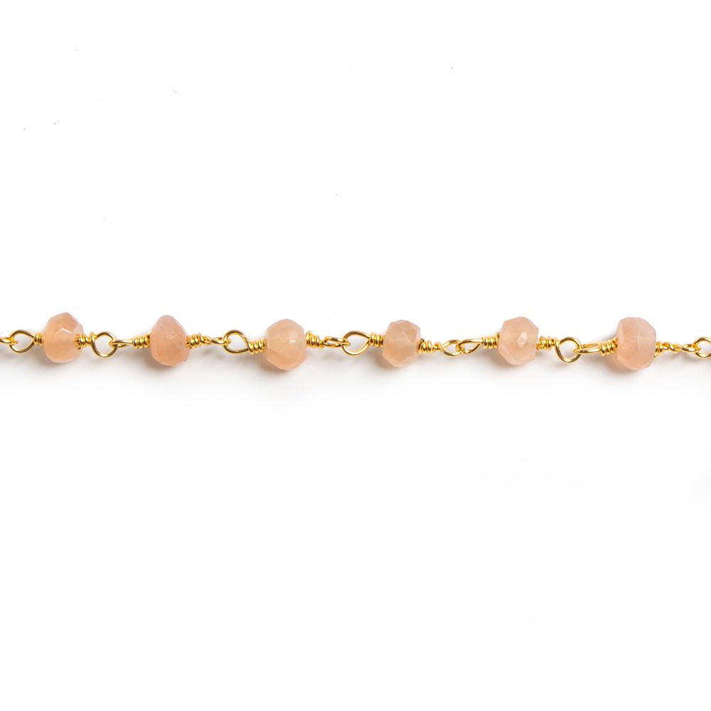4mm Peach Moonstone faceted rondelle Gold Chain by the foot 34 pieces
