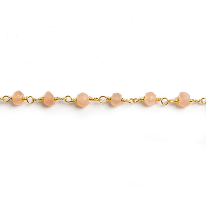 4mm Peach Moonstone faceted rondelle Gold Chain by the foot 34 pieces