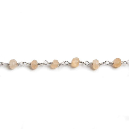 4mm Peach Moonstone faceted rondelle Silver Chain by the foot 34 pieces