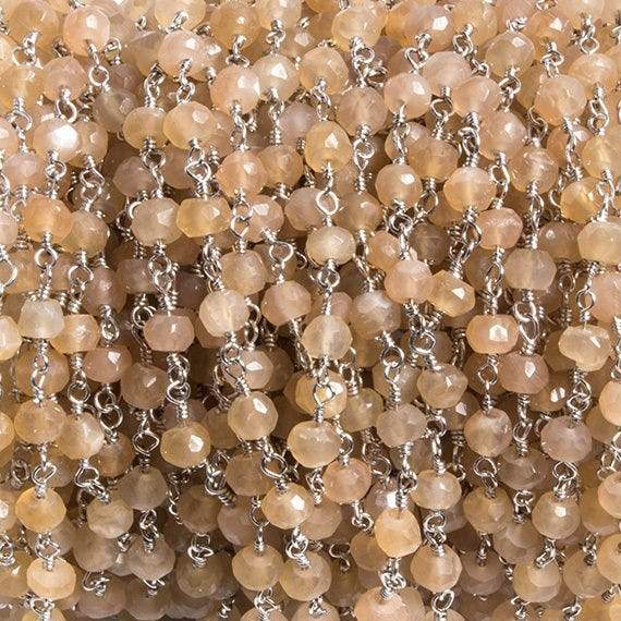 4mm Peach Moonstone faceted rondelle Silver Chain by the foot 34 pieces