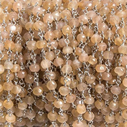 4mm Peach Moonstone faceted rondelle Silver Chain by the foot 34 pieces