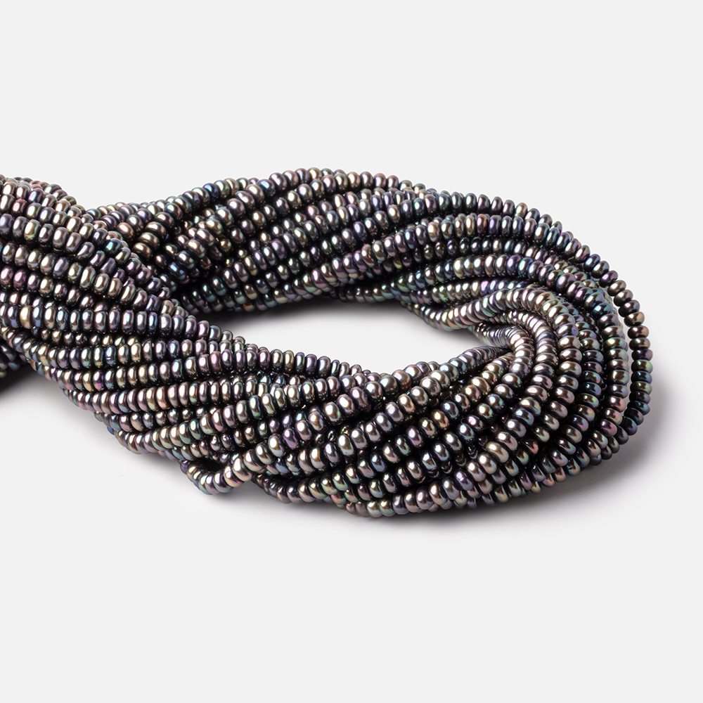 4mm Peacock Center Drill Button Freshwater Pearls 15 inch 142 beads AA