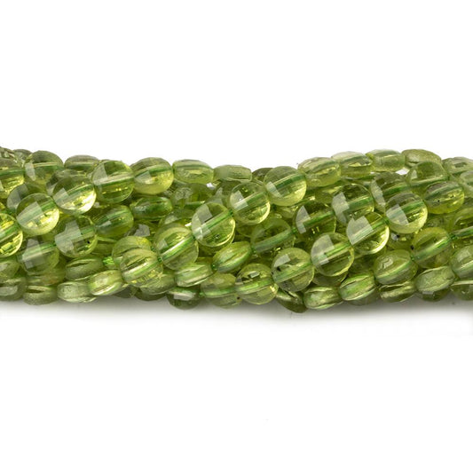 4mm Peridot checkerboard calibrated faceted coins 12.5 inch 85 beads AAA