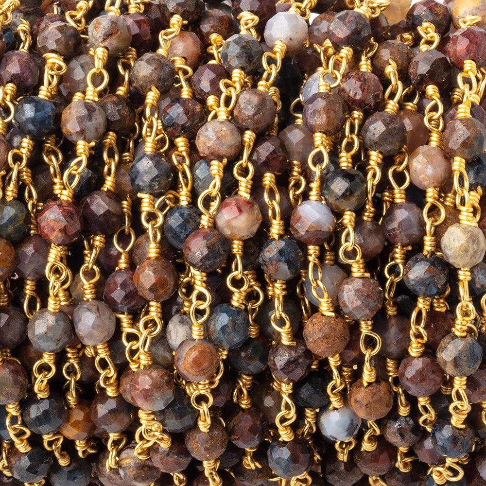 4mm Pietersite Micro Faceted Rounds on Gold Plated Chain