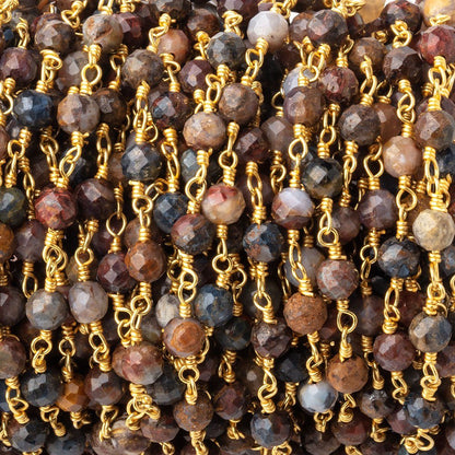 4mm Pietersite Micro Faceted Rounds on Gold Plated Chain