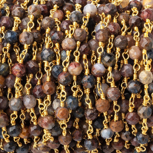 4mm Pietersite Micro Faceted Rounds on Gold Plated Chain