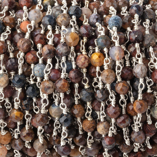 4mm Pietersite Micro Faceted Rounds on Silver Plated Chain