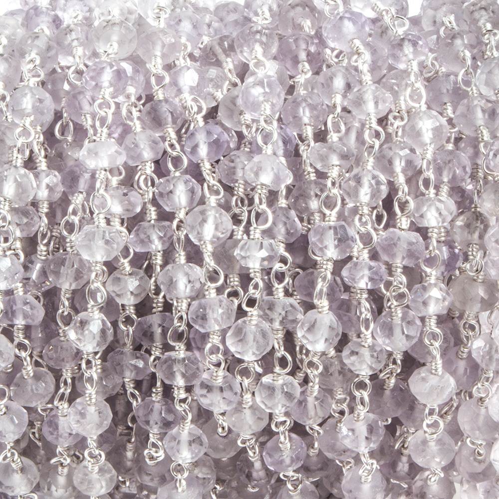 4mm Pink Amethyst faceted rondelle Silver plated Chain by the foot 39 pieces