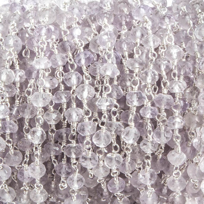 4mm Pink Amethyst faceted rondelle Silver plated Chain by the foot 39 pieces