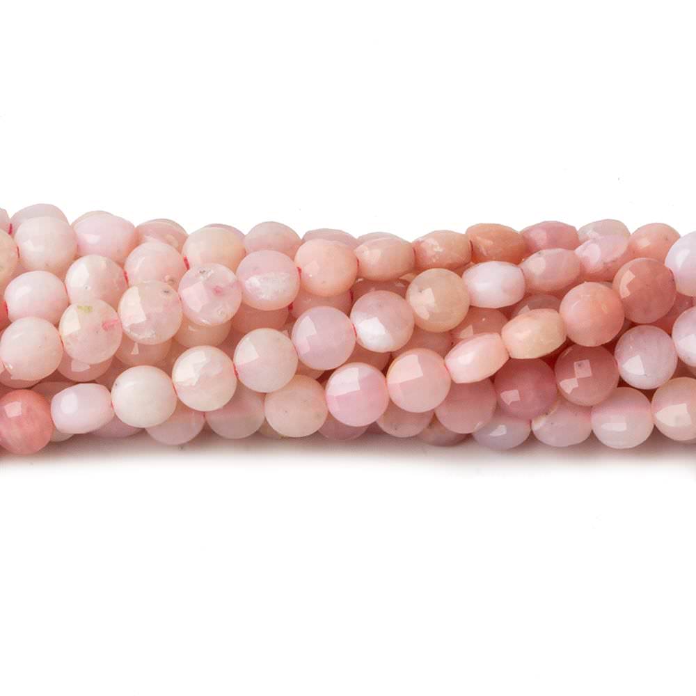 4mm Pink Peruvian Opal checkerboard calibrated faceted coins 12.5 inch 85 beads AAA