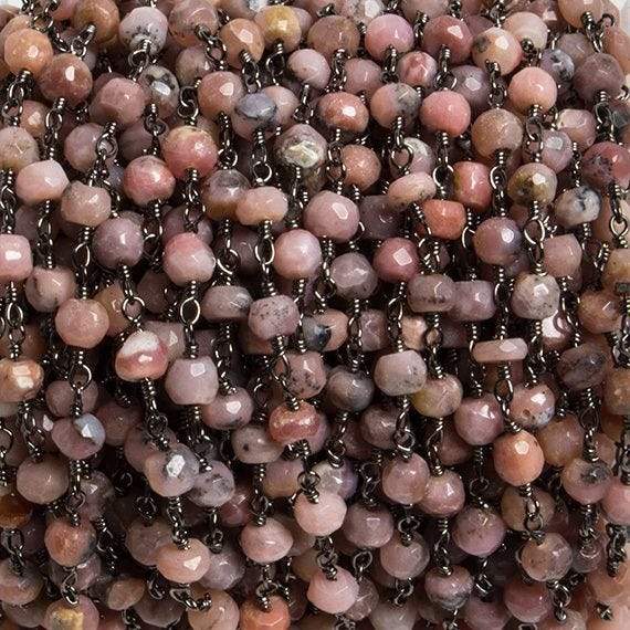 4mm Pink Peruvian Opal faceted rondelle Black Gold Chain by the foot 34 pieces