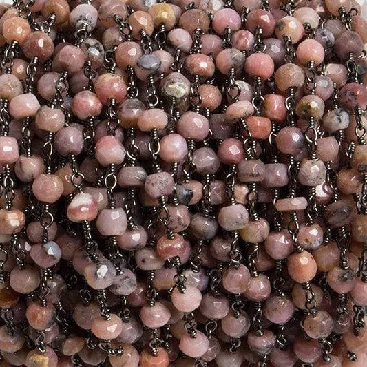 4mm Pink Peruvian Opal faceted rondelle Black Gold Chain by the foot 34 pieces