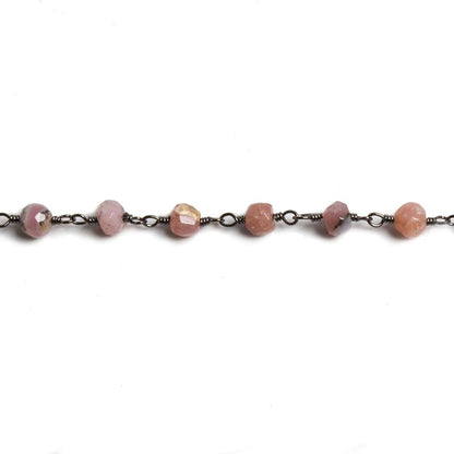 4mm Pink Peruvian Opal faceted rondelle Black Gold Chain by the foot 34 pieces