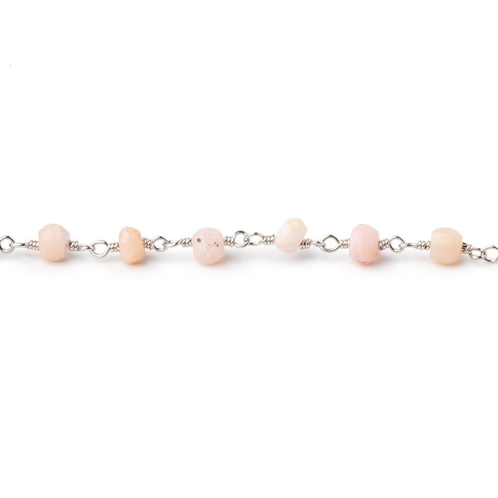 4mm Pink Peruvian Opal Faceted Rondelles on Silver Plated Chain