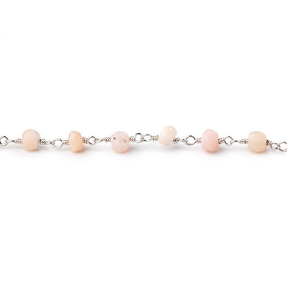 4mm Pink Peruvian Opal Faceted Rondelles on Silver Plated Chain