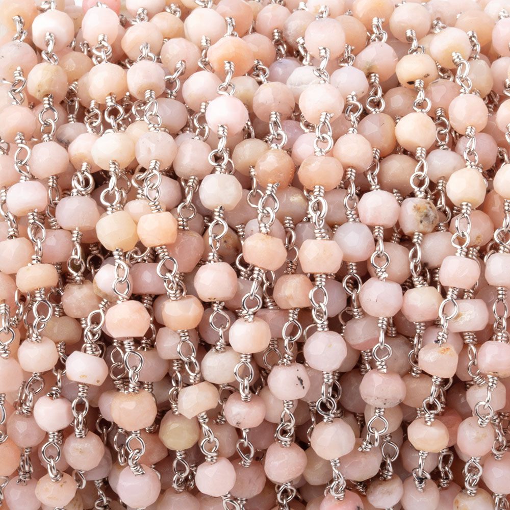 4mm Pink Peruvian Opal Faceted Rondelles on Silver Plated Chain