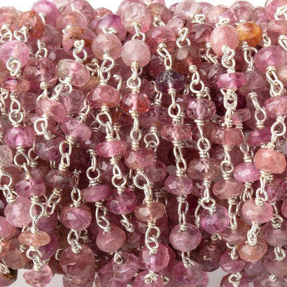4mm Pink Tourmaline Faceted Rondelles on .925 Silver Chain by the Foot