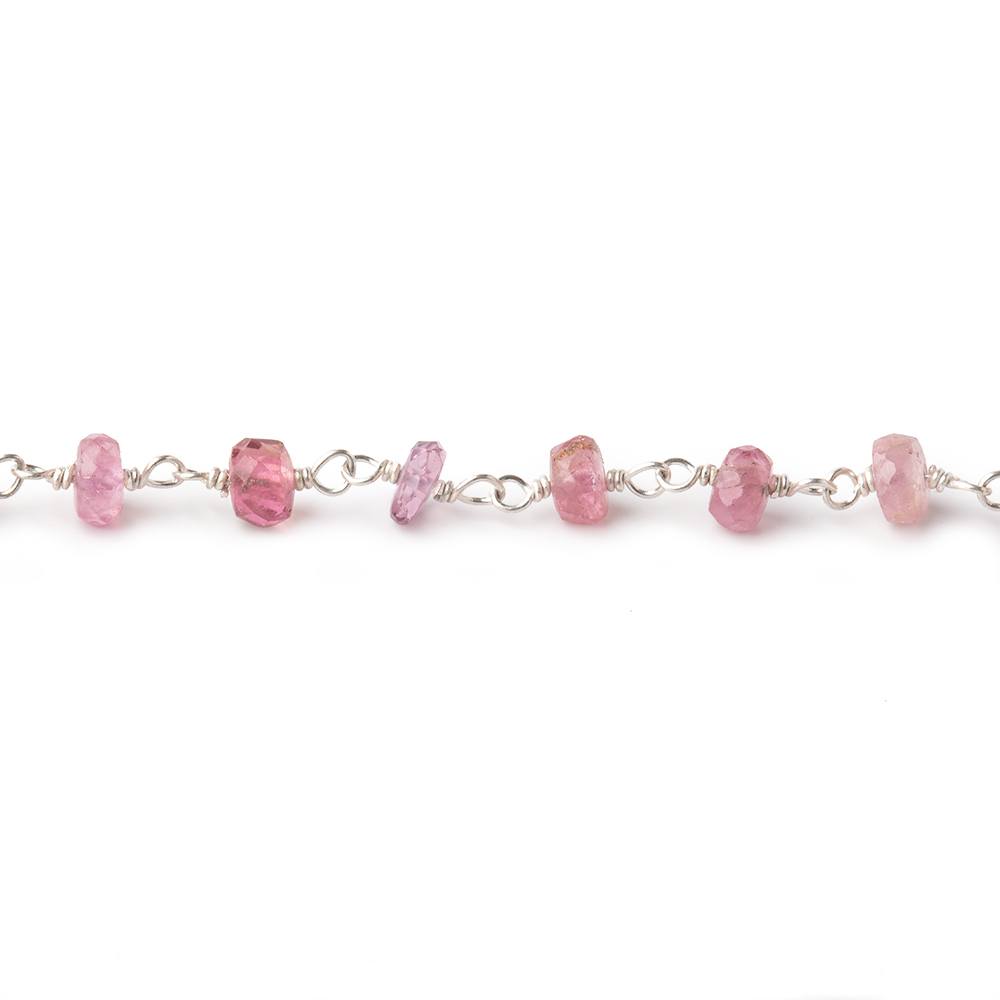 4mm Pink Tourmaline Faceted Rondelles on .925 Silver Chain by the Foot