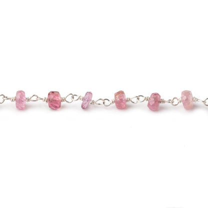 4mm Pink Tourmaline Faceted Rondelles on .925 Silver Chain by the Foot