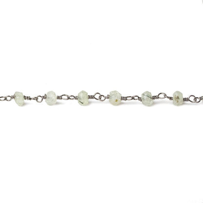 4mm Prehnite faceted rondelle Black Gold plated Chain by the foot 33 beads
