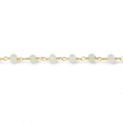 4mm Prehnite faceted rondelle Gold plated Chain by the foot 33 beads