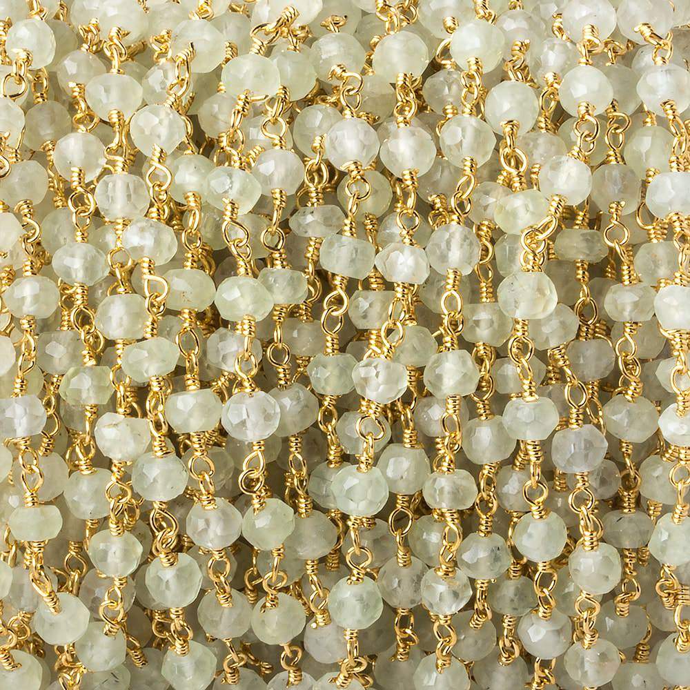 4mm Prehnite faceted rondelle Gold plated Chain by the foot 33 beads