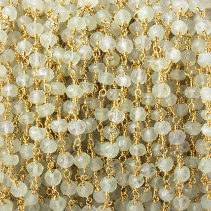4mm Prehnite faceted rondelle Gold plated Chain by the foot 33 beads