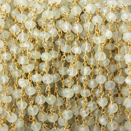 4mm Prehnite faceted rondelle Gold plated Chain by the foot 33 beads