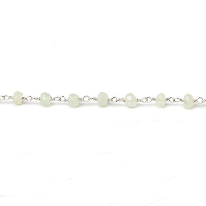 4mm Prehnite faceted rondelle Silver plated Chain by the foot 33 beads