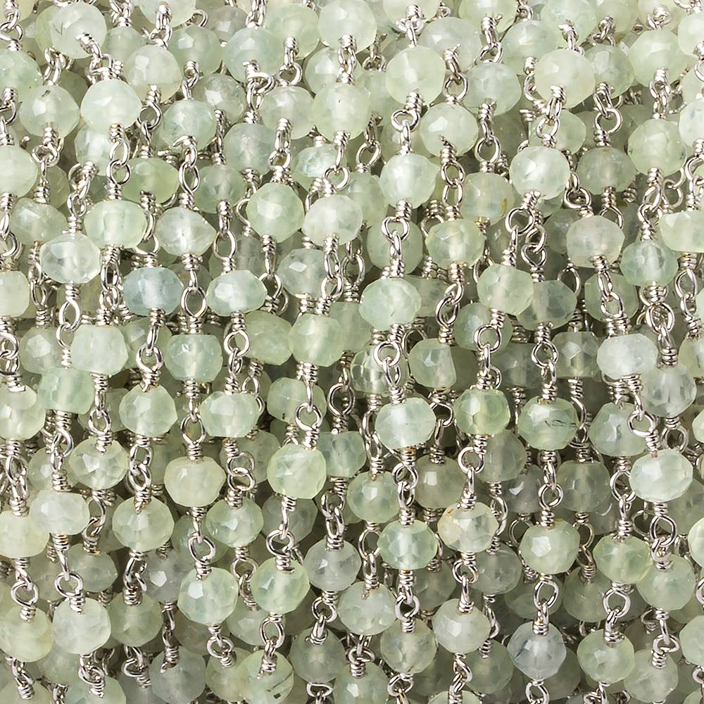4mm Prehnite faceted rondelle Silver plated Chain by the foot 33 beads