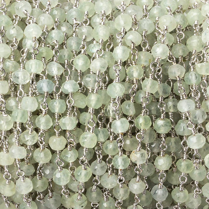 4mm Prehnite faceted rondelle Silver plated Chain by the foot 33 beads