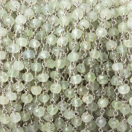 4mm Prehnite faceted rondelle Silver plated Chain by the foot 33 beads