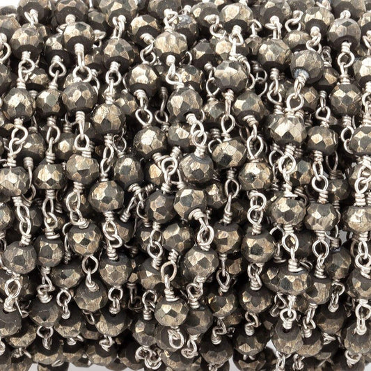 4mm Pyrite faceted rondelle .925 Silver Chain by the foot 35 pieces