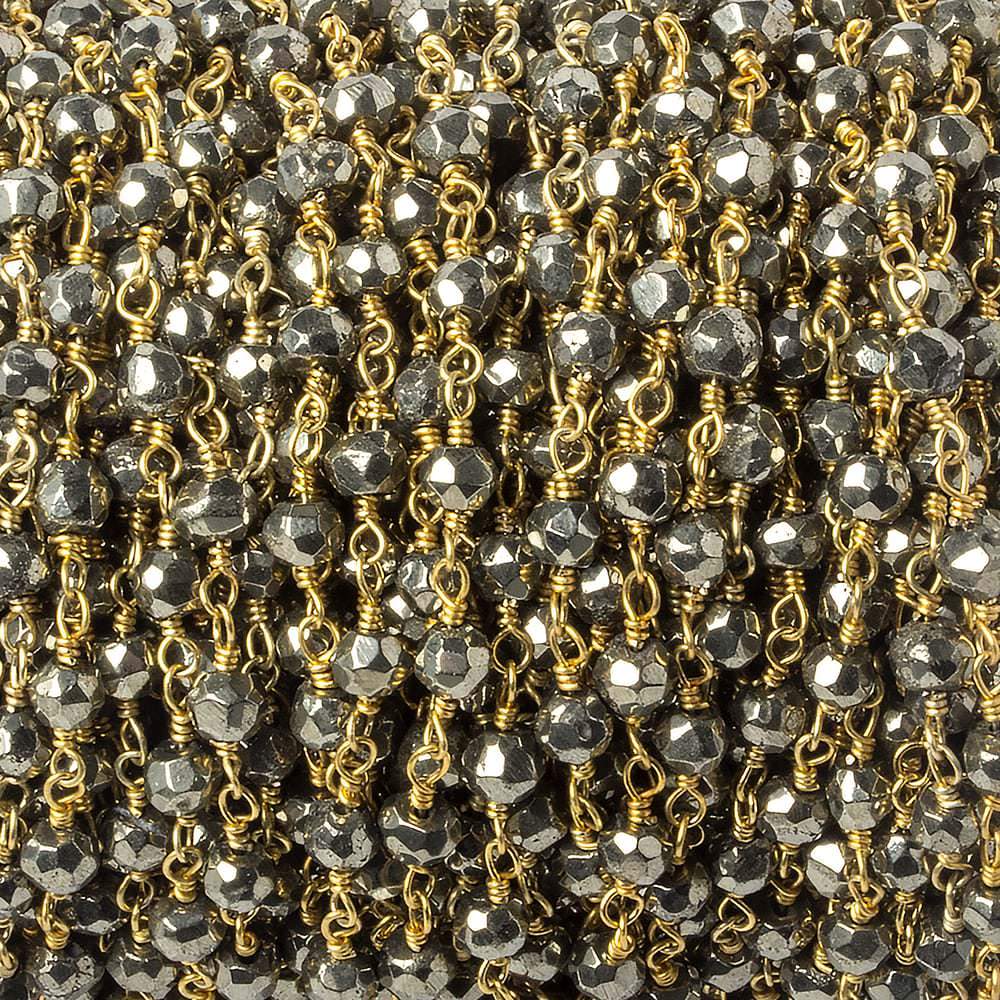 4mm Pyrite faceted rondelle Gold Chain by the foot 34 pieces