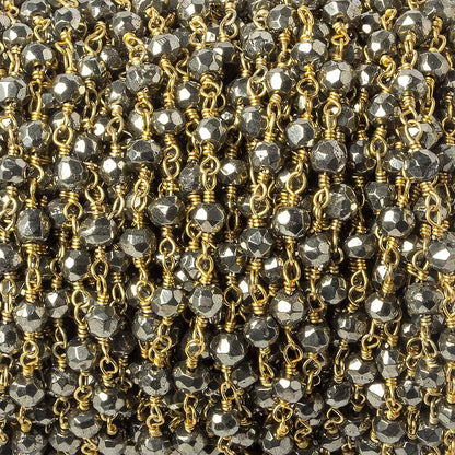 4mm Pyrite faceted rondelle Gold Chain by the foot 34 pieces