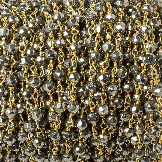 4mm Pyrite faceted rondelle Gold Chain by the foot 34 pieces