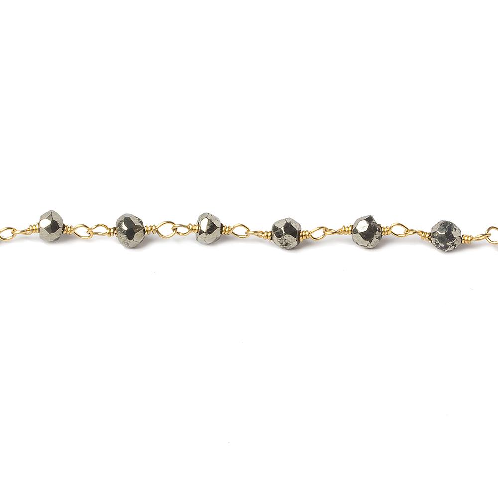 4mm Pyrite faceted rondelle Gold Chain by the foot 34 pieces
