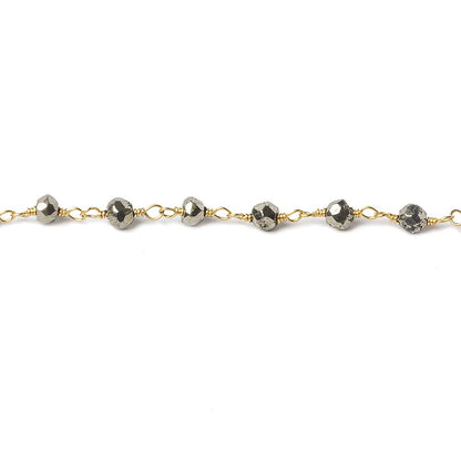 4mm Pyrite faceted rondelle Gold Chain by the foot 34 pieces