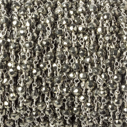 4mm Pyrite faceted rondelle Silver Chain by the foot 34 pieces