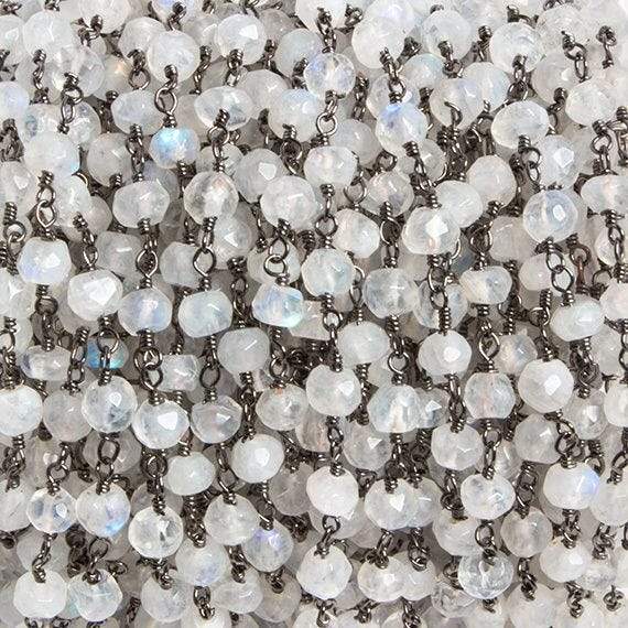 4mm Rainbow Moonstone faceted rondelle Black Gold Chain by the foot 34 pcs