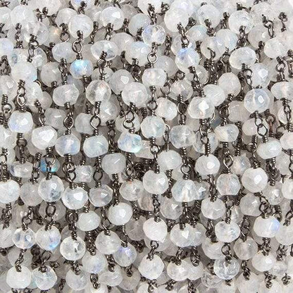 4mm Rainbow Moonstone faceted rondelle Black Gold Chain by the foot 34 pcs