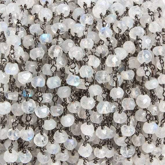 4mm Rainbow Moonstone faceted rondelle Black Gold Chain by the foot 34 pcs