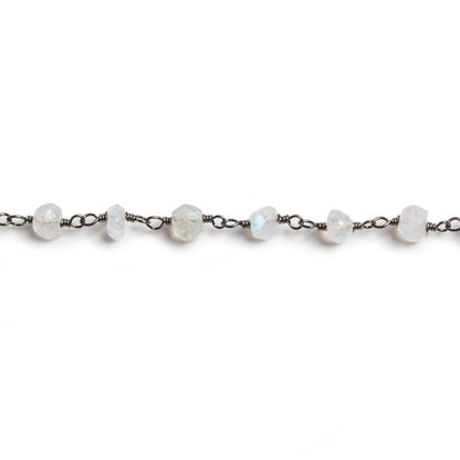 4mm Rainbow Moonstone faceted rondelle Black Gold Chain by the foot 34 pcs