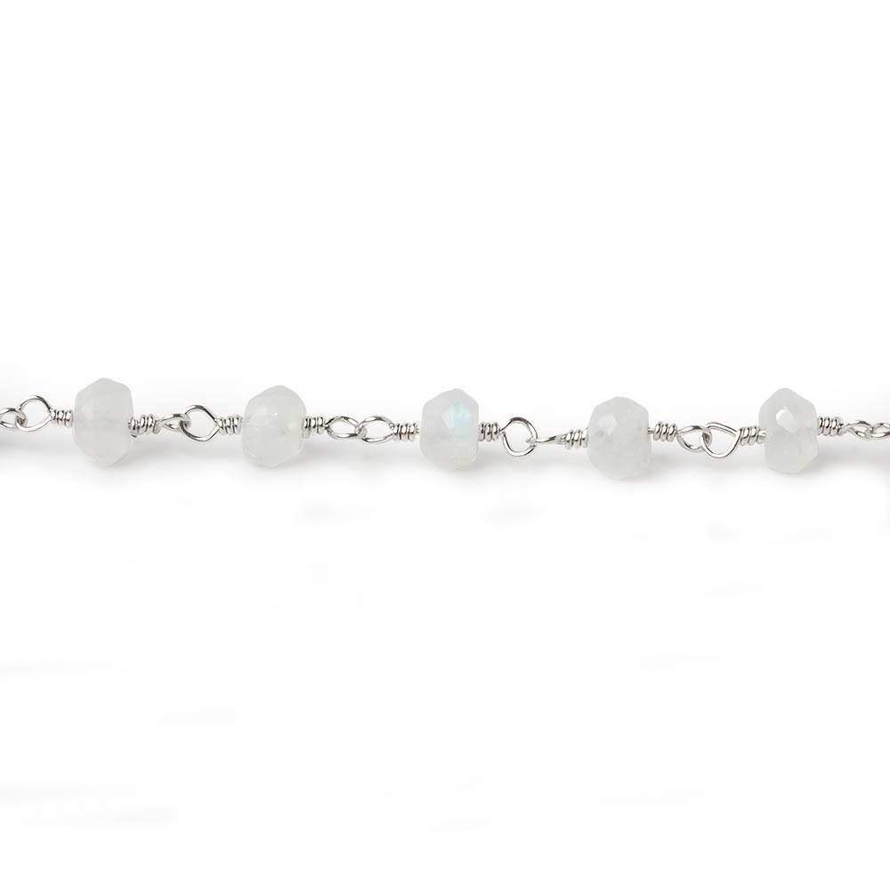4mm Rainbow Moonstone Faceted Rondelles on Silver Plated Chain by the foot 38 pcs