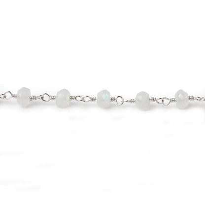 4mm Rainbow Moonstone Faceted Rondelles on Silver Plated Chain by the foot 38 pcs