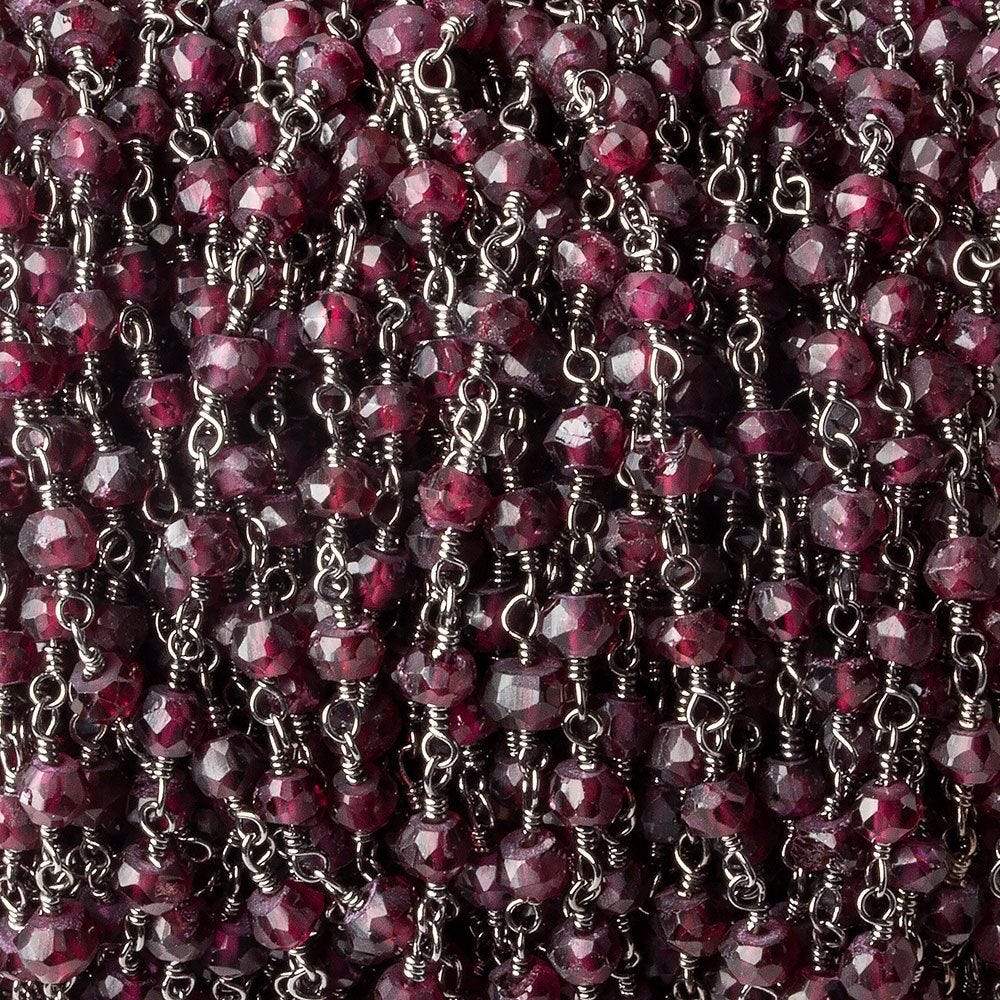 4mm Rhodolite Garnet faceted rondelle Black Gold Chain by the foot 40 beads
