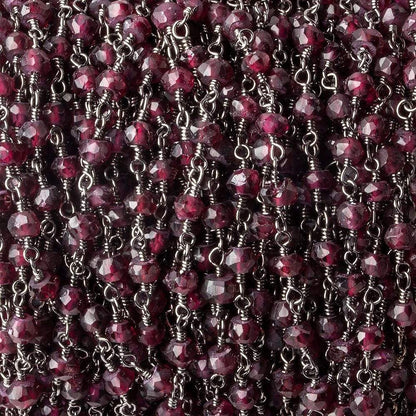 4mm Rhodolite Garnet faceted rondelle Black Gold Chain by the foot 40 beads